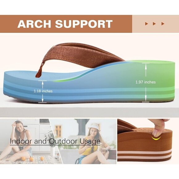 🆕 Women’s Khaki Platform Sandals Vegan Leather Flat form Flip Flop - Picture 4 of 7
